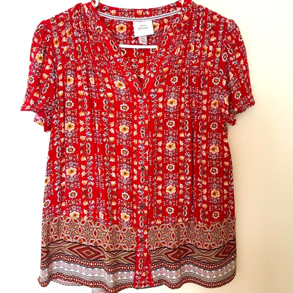 Knox Rose button shirt, extra-small, red with yellow flowers - Picture 1 of 4